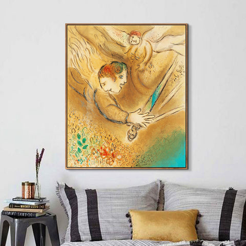 INVIN ART Framed Canvas Giclee Print Art Angel by Marc Chagall Wall Art Living Room Home Office Decorations