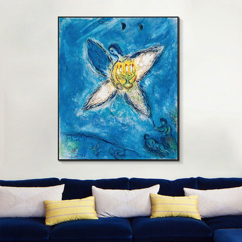 INVIN ART Framed Canvas Giclee Print Art Angel and flower by Marc Chagall Wall Art Living Room Home Office Decorations