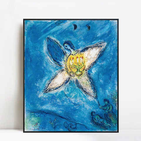 INVIN ART Framed Canvas Giclee Print Art Angel and flower by Marc Chagall Wall Art Living Room Home Office Decorations