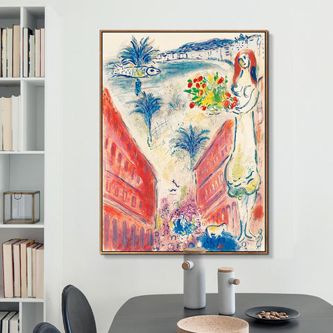 INVIN ART Framed Canvas Giclee Print Art Celebrating by Marc Chagall Wall Art Living Room Home Office Decorations