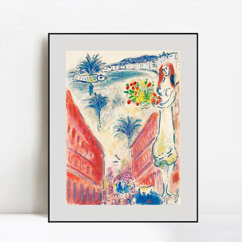 INVIN ART Framed Canvas Giclee Print Art Celebrating by Marc Chagall Wall Art Living Room Home Office Decorations