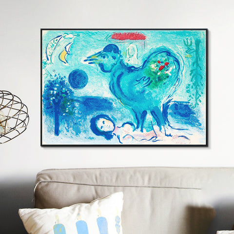 INVIN ART Framed Canvas Giclee Print Art Dlm -pausage au coq by Marc Chagall Wall Art Living Room Home Office Decorations