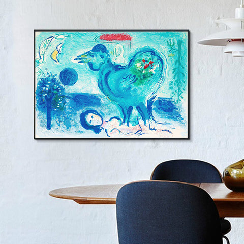 INVIN ART Framed Canvas Giclee Print Art Dlm -pausage au coq by Marc Chagall Wall Art Living Room Home Office Decorations