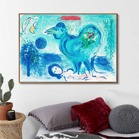 INVIN ART Framed Canvas Giclee Print Art Dlm -pausage au coq by Marc Chagall Wall Art Living Room Home Office Decorations