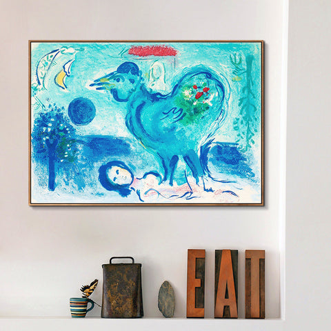 INVIN ART Framed Canvas Giclee Print Art Dlm -pausage au coq by Marc Chagall Wall Art Living Room Home Office Decorations
