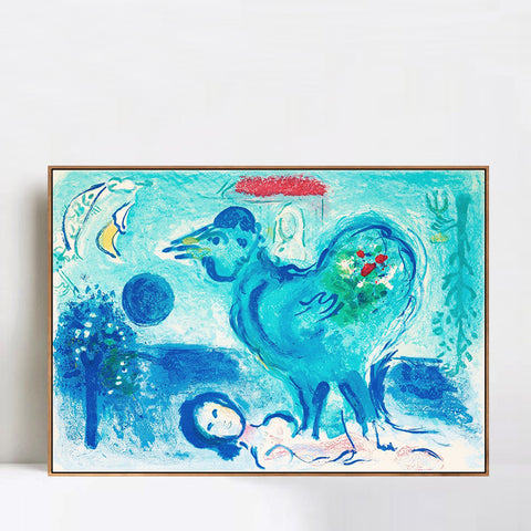 INVIN ART Framed Canvas Giclee Print Art Dlm -pausage au coq by Marc Chagall Wall Art Living Room Home Office Decorations