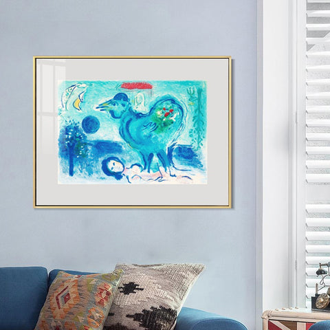 INVIN ART Framed Canvas Giclee Print Art Dlm -pausage au coq by Marc Chagall Wall Art Living Room Home Office Decorations