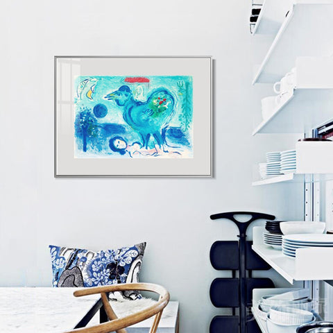 INVIN ART Framed Canvas Giclee Print Art Dlm -pausage au coq by Marc Chagall Wall Art Living Room Home Office Decorations