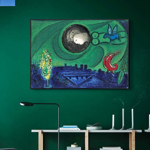 INVIN ART Framed Canvas Giclee Print Art Dream by Marc Chagall Wall Art Living Room Home Office Decorations