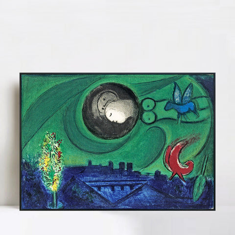 INVIN ART Framed Canvas Giclee Print Art Dream by Marc Chagall Wall Art Living Room Home Office Decorations