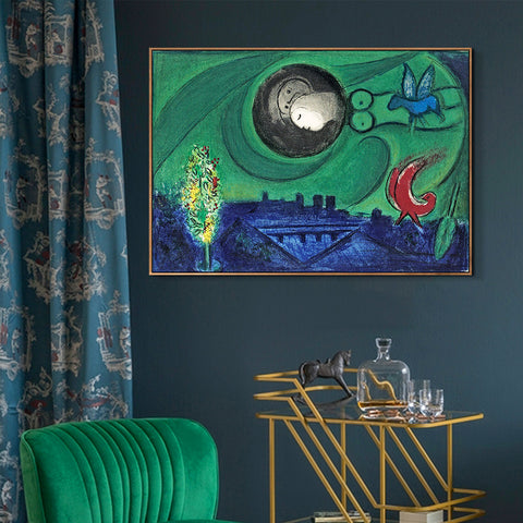 INVIN ART Framed Canvas Giclee Print Art Dream by Marc Chagall Wall Art Living Room Home Office Decorations