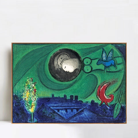 INVIN ART Framed Canvas Giclee Print Art Dream by Marc Chagall Wall Art Living Room Home Office Decorations