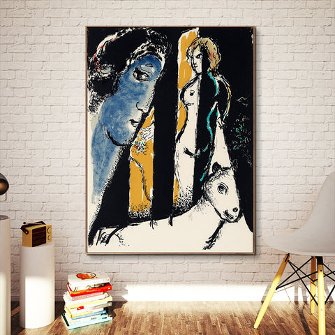 INVIN ART Framed Canvas Giclee Print Art Face by Marc Chagall Wall Art Living Room Home Office Decorations