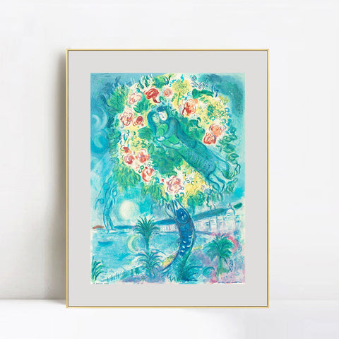 INVIN ART Mental Framed Canvas Giclee Print Art Flower 2 by Marc Chagall Wall Art Living Room Home Office Decorations