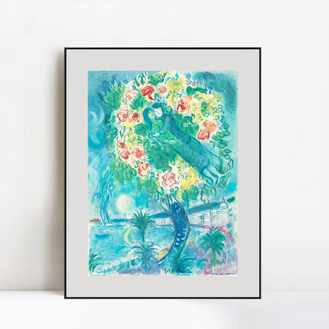 INVIN ART Mental Framed Canvas Giclee Print Art Flower 2 by Marc Chagall Wall Art Living Room Home Office Decorations