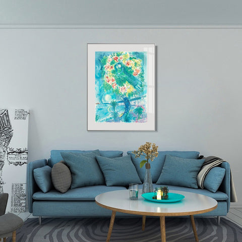 INVIN ART Mental Framed Canvas Giclee Print Art Flower 2 by Marc Chagall Wall Art Living Room Home Office Decorations