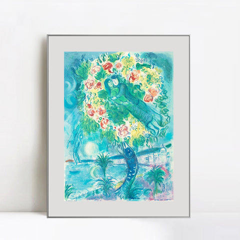 INVIN ART Mental Framed Canvas Giclee Print Art Flower 2 by Marc Chagall Wall Art Living Room Home Office Decorations