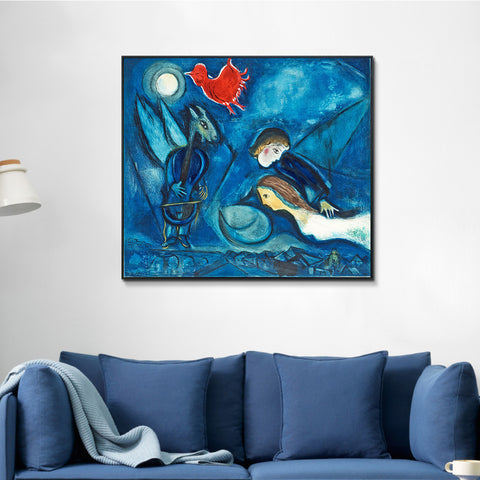 INVIN ART Framed Canvas Giclee Print Art Red Rooster in The Night（Coq Rouge dans La Nuitï¼?by Marc Chagall Wall Art Living Room Home Office Decorations