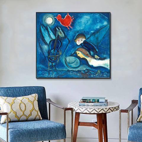 INVIN ART Framed Canvas Giclee Print Art Red Rooster in The Night（Coq Rouge dans La Nuitï¼?by Marc Chagall Wall Art Living Room Home Office Decorations