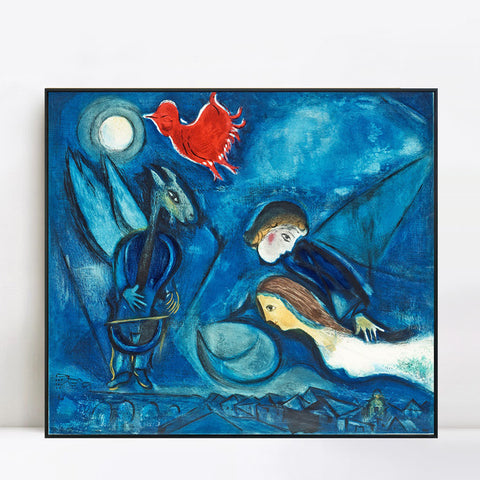 INVIN ART Framed Canvas Giclee Print Art Red Rooster in The Night（Coq Rouge dans La Nuitï¼?by Marc Chagall Wall Art Living Room Home Office Decorations