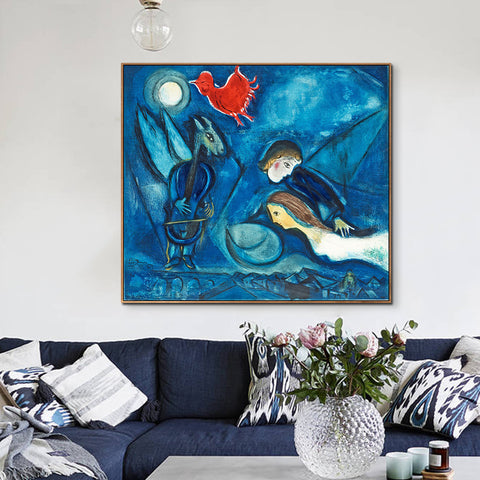 INVIN ART Framed Canvas Giclee Print Art Red Rooster in The Night（Coq Rouge dans La Nuitï¼?by Marc Chagall Wall Art Living Room Home Office Decorations