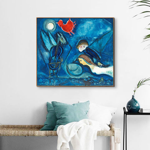 INVIN ART Framed Canvas Giclee Print Art Red Rooster in The Night（Coq Rouge dans La Nuitï¼?by Marc Chagall Wall Art Living Room Home Office Decorations