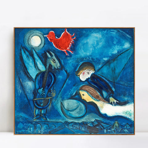 INVIN ART Framed Canvas Giclee Print Art Red Rooster in The Night（Coq Rouge dans La Nuitï¼?by Marc Chagall Wall Art Living Room Home Office Decorations