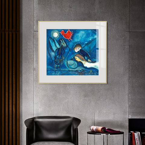 INVIN ART Mental Framed Canvas Giclee Print Art Red Rooster in The Night（Coq Rouge dans La Nuitï¼?by Marc Chagall Wall Art Living Room Home Office Decorations