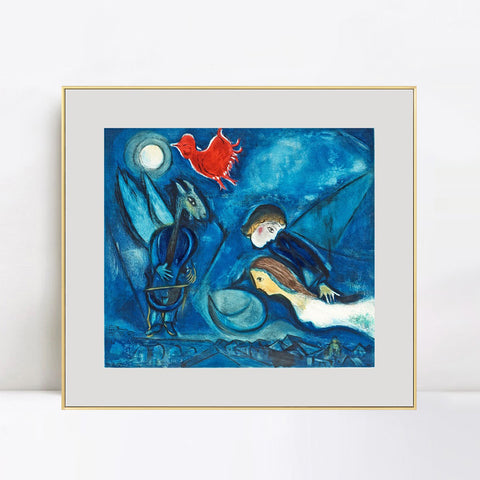 INVIN ART Mental Framed Canvas Giclee Print Art Red Rooster in The Night（Coq Rouge dans La Nuitï¼?by Marc Chagall Wall Art Living Room Home Office Decorations