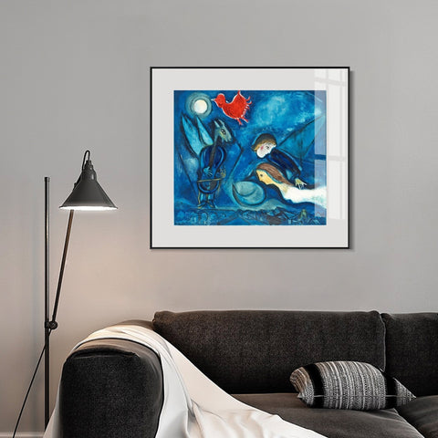 INVIN ART Mental Framed Canvas Giclee Print Art Red Rooster in The Night（Coq Rouge dans La Nuitï¼?by Marc Chagall Wall Art Living Room Home Office Decorations
