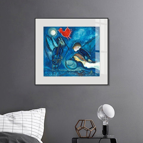 INVIN ART Mental Framed Canvas Giclee Print Art Red Rooster in The Night（Coq Rouge dans La Nuitï¼?by Marc Chagall Wall Art Living Room Home Office Decorations