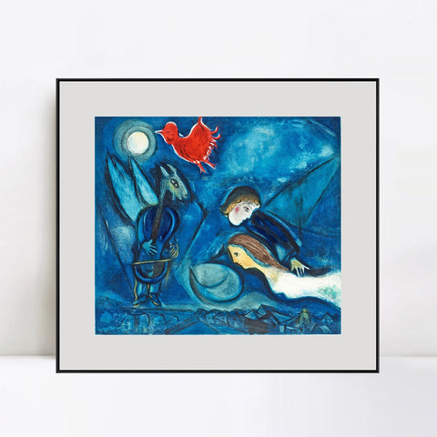 INVIN ART Mental Framed Canvas Giclee Print Art Red Rooster in The Night（Coq Rouge dans La Nuitï¼?by Marc Chagall Wall Art Living Room Home Office Decorations