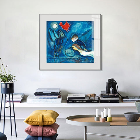 INVIN ART Mental Framed Canvas Giclee Print Art Red Rooster in The Night（Coq Rouge dans La Nuitï¼?by Marc Chagall Wall Art Living Room Home Office Decorations