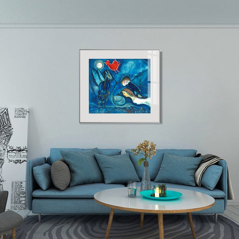 INVIN ART Mental Framed Canvas Giclee Print Art Red Rooster in The Night（Coq Rouge dans La Nuitï¼?by Marc Chagall Wall Art Living Room Home Office Decorations