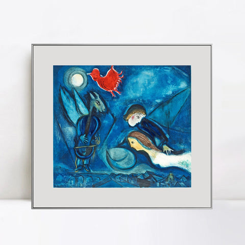 INVIN ART Mental Framed Canvas Giclee Print Art Red Rooster in The Night（Coq Rouge dans La Nuitï¼?by Marc Chagall Wall Art Living Room Home Office Decorations
