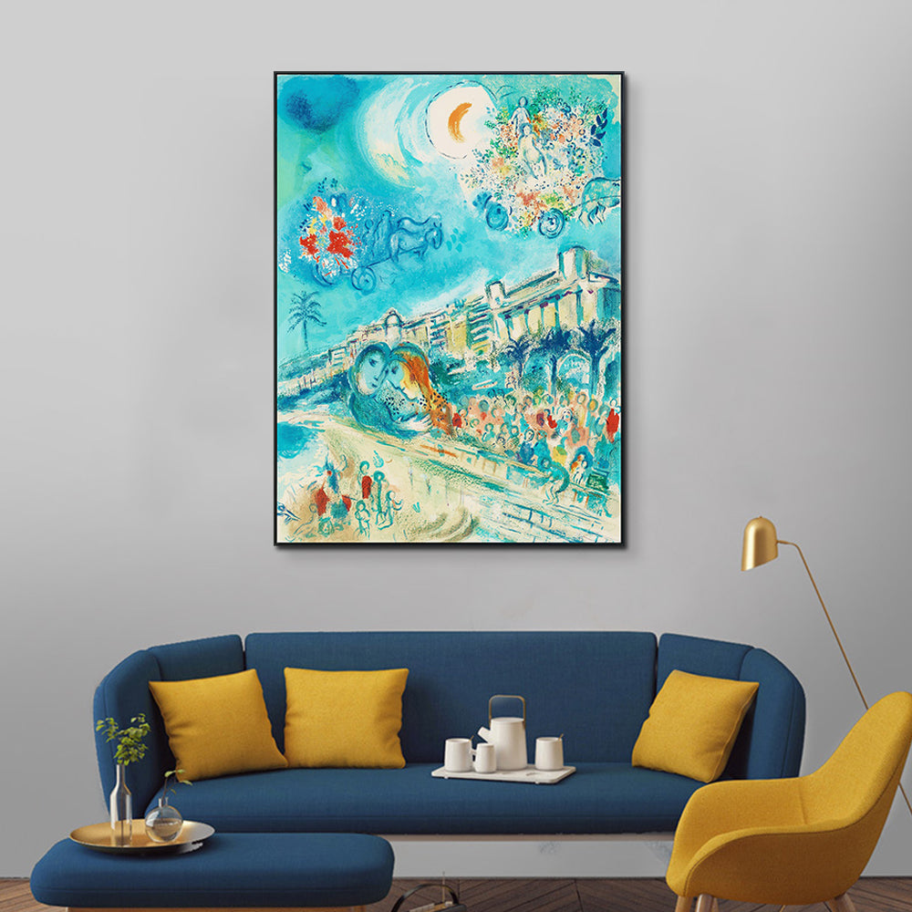 INVIN ART Framed Canvas Giclee Print Art Hug Bataille de Fleurs by Marc Chagall Wall Art