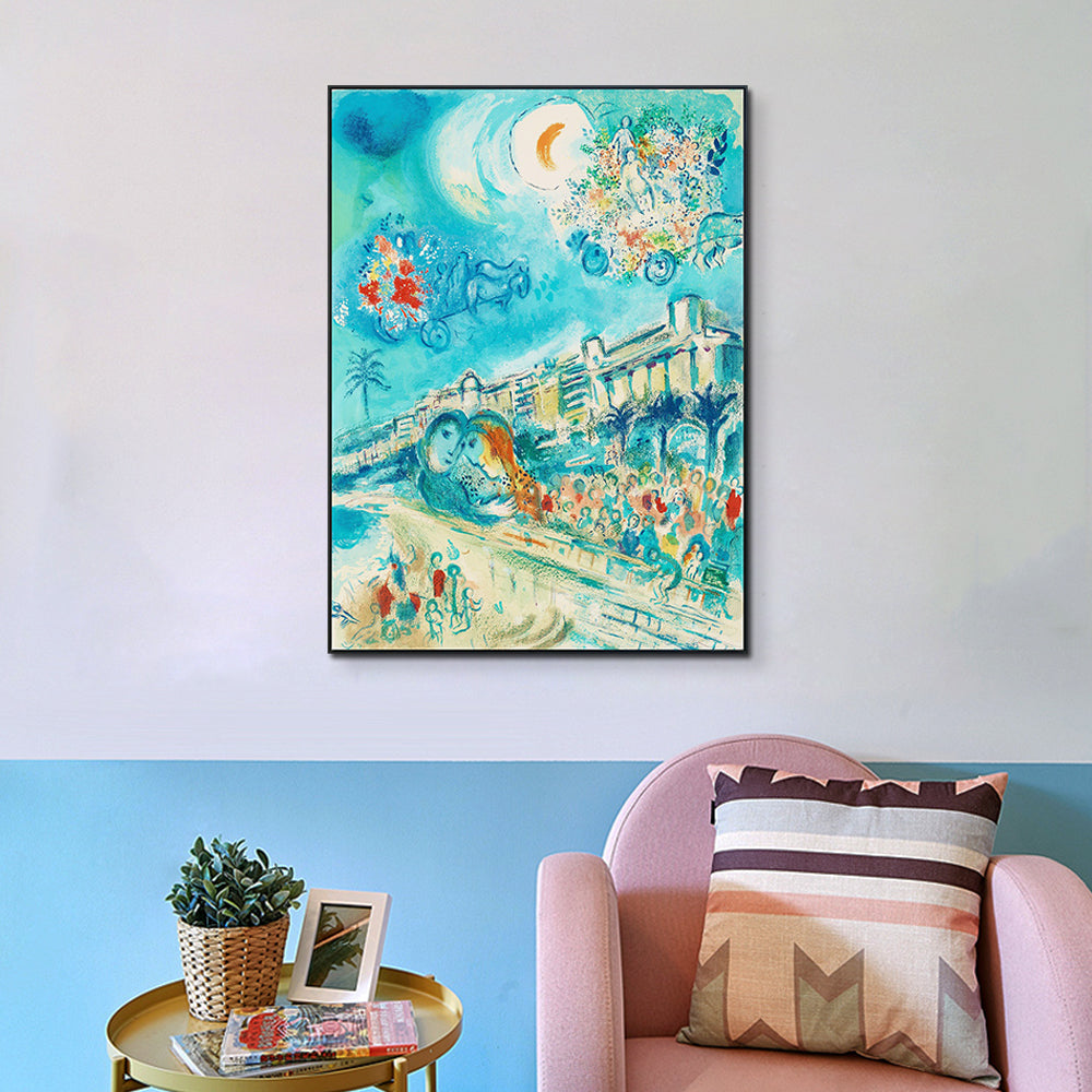 INVIN ART Framed Canvas Giclee Print Art Hug Bataille de Fleurs by Marc Chagall Wall Art