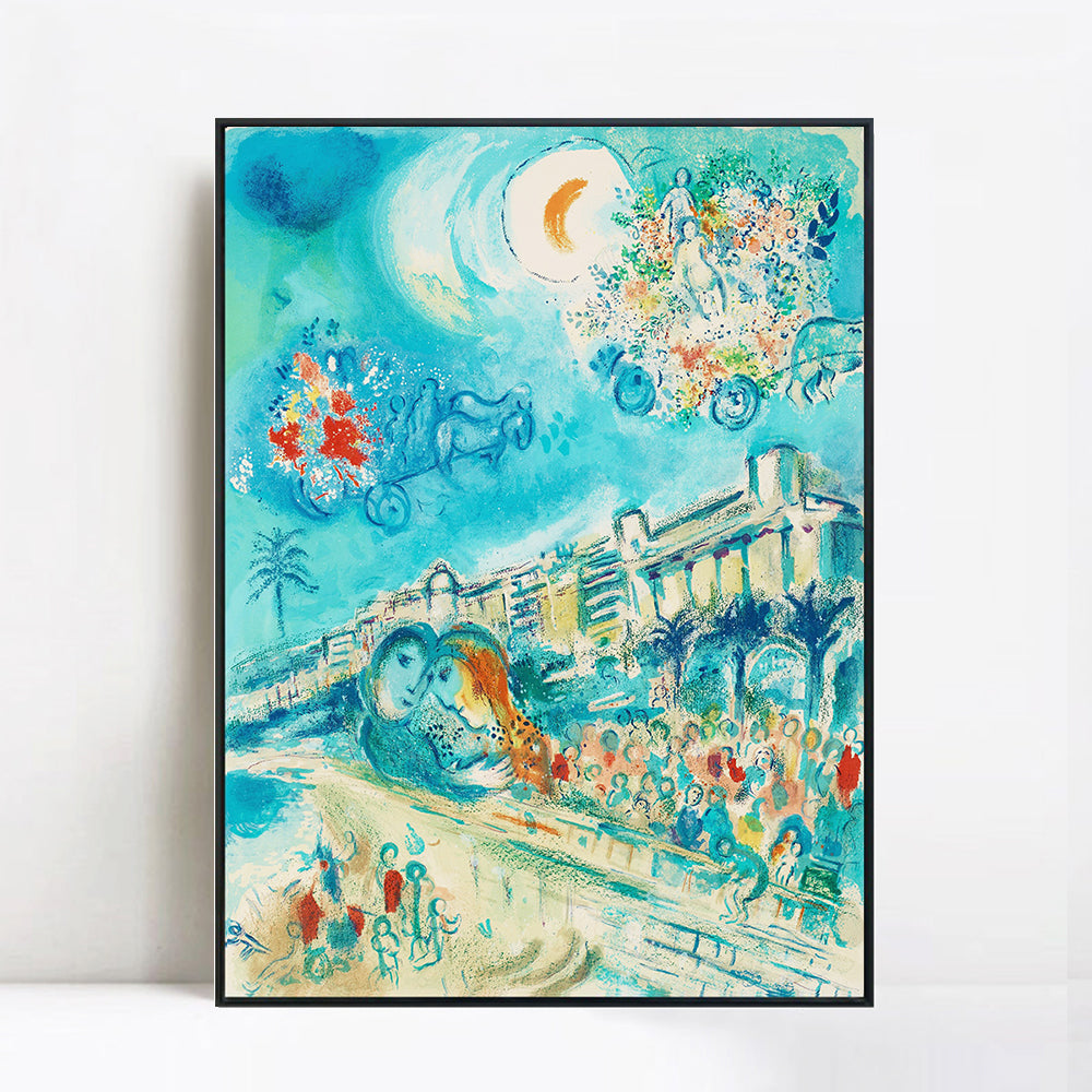 INVIN ART Framed Canvas Giclee Print Art Hug Bataille de Fleurs by Marc Chagall Wall Art