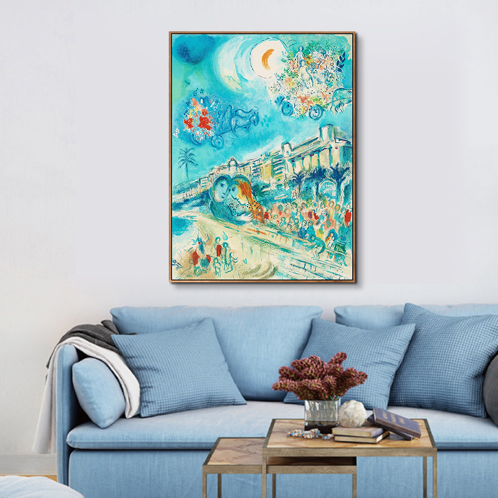 INVIN ART Framed Canvas Giclee Print Art Hug Bataille de Fleurs by Marc Chagall Wall Art