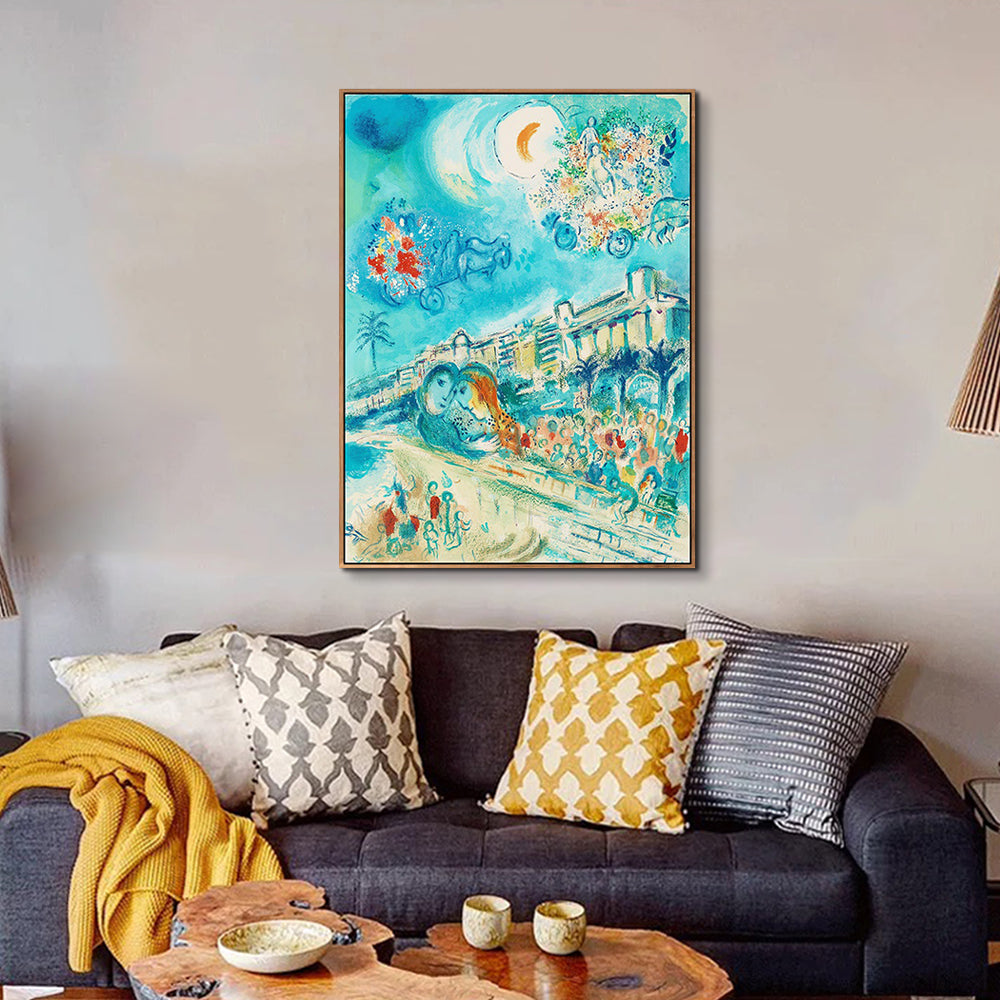INVIN ART Framed Canvas Giclee Print Art Hug Bataille de Fleurs by Marc Chagall Wall Art
