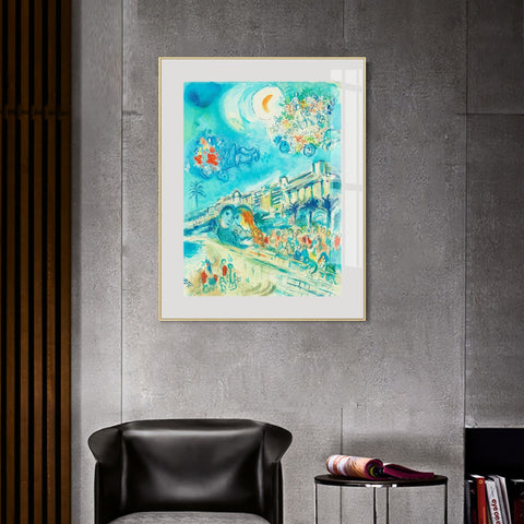 INVIN ART Mental Framed Canvas Giclee Print Art Hug Bataille de Fleurs by Marc Chagall Wall Art Living Room Home Office Decorations