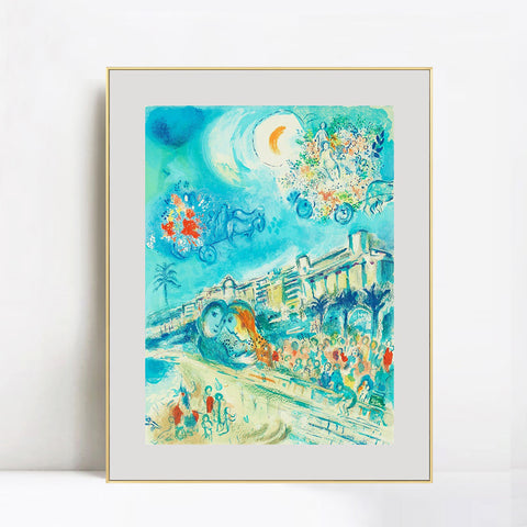 INVIN ART Mental Framed Canvas Giclee Print Art Hug Bataille de Fleurs by Marc Chagall Wall Art Living Room Home Office Decorations