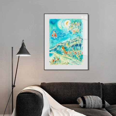 INVIN ART Mental Framed Canvas Giclee Print Art Hug Bataille de Fleurs by Marc Chagall Wall Art Living Room Home Office Decorations