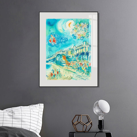 INVIN ART Mental Framed Canvas Giclee Print Art Hug Bataille de Fleurs by Marc Chagall Wall Art Living Room Home Office Decorations