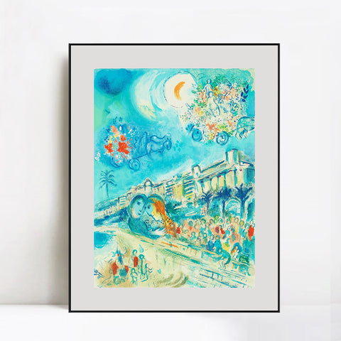 INVIN ART Mental Framed Canvas Giclee Print Art Hug Bataille de Fleurs by Marc Chagall Wall Art Living Room Home Office Decorations