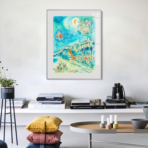 INVIN ART Mental Framed Canvas Giclee Print Art Hug Bataille de Fleurs by Marc Chagall Wall Art Living Room Home Office Decorations