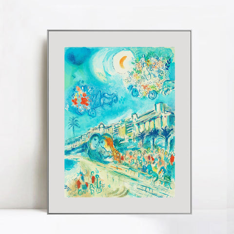 INVIN ART Mental Framed Canvas Giclee Print Art Hug Bataille de Fleurs by Marc Chagall Wall Art Living Room Home Office Decorations