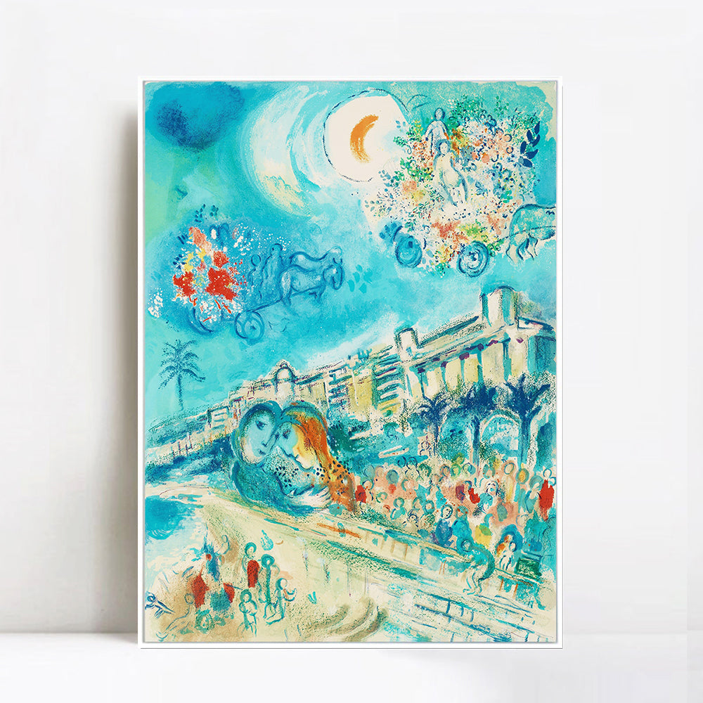 INVIN ART Framed Canvas Giclee Print Art Hug Bataille de Fleurs by Marc Chagall Wall Art
