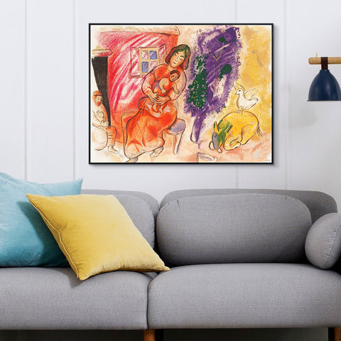 INVIN ART Framed Canvas Giclee Print Art Mother and Children by Marc Chagall Wall Art Living Room Home Office Decorations