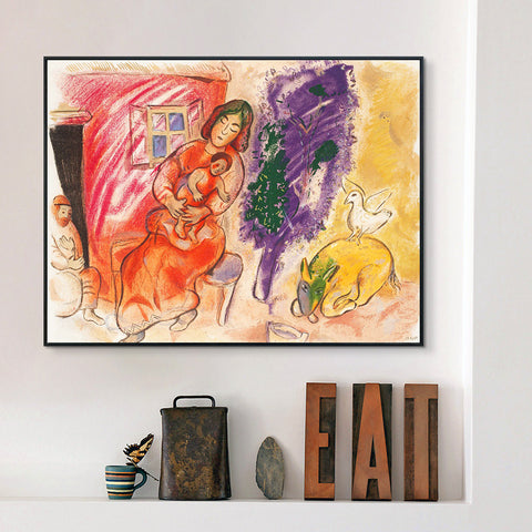INVIN ART Framed Canvas Giclee Print Art Mother and Children by Marc Chagall Wall Art Living Room Home Office Decorations